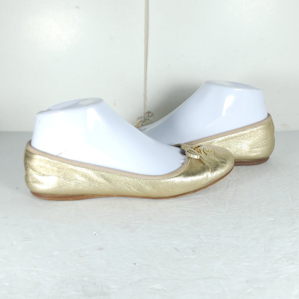 Prada Women's US5,5 EU35,5 Gold Leather Logo Bow Slip On Ballet Flats - Picture 7 of 16